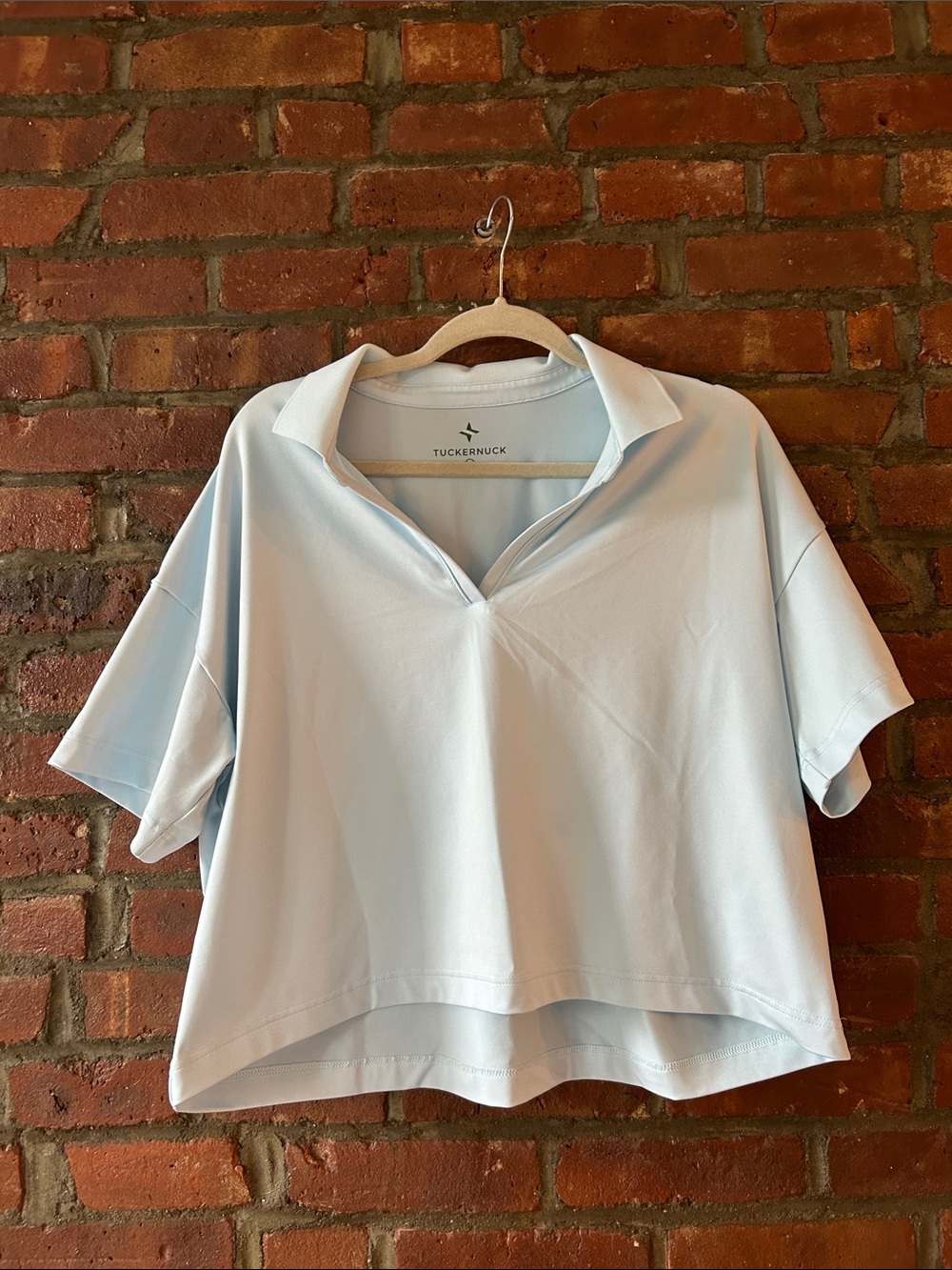 Tuckernuck Light Blue V-Neck Polo Crop Top